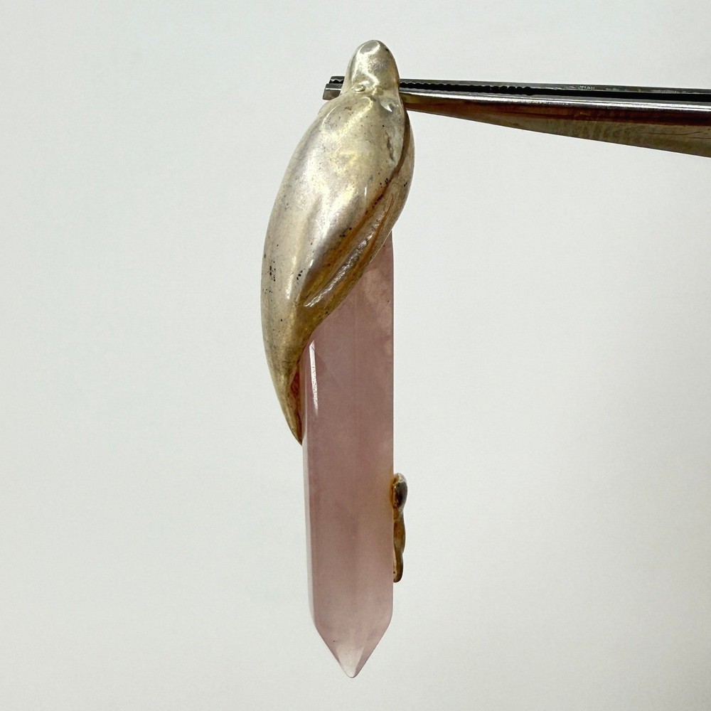 Dolphin Crystal Point Pendant Sterling Silver Rose Quartz Pink Spring Color