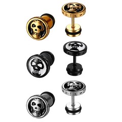 Gothic Punk Skull Stud Earrings For Men Women Stainless Steel Screw Back