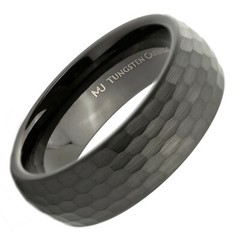 Tungsten Carbide 4, 6 or 8mm Band Brushed Hammered Pattern Black Plated Ring