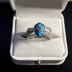 Bomb Party Outlaw Ring size 10 rhodium Sparkling Saddle Turquoise Rhodium plate
