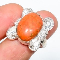 Copper Red Turquoise Gemstone 925 Silver Plated Ring s.8 TR508-958