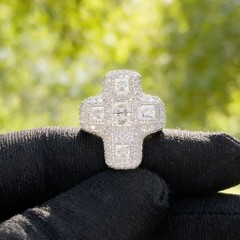 3 Ct Round Cut Simulated Diamond Hip Hop Cross Band Ring 14k White Gold Plated