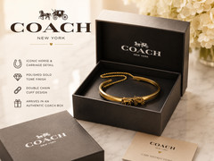NIB Coach Original Gold Tone Bangle Cuff Horse Carriage Double Chain Cuff