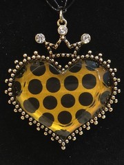 Betsey Johnson Gold & Black Tone Heart & Crown Necklace With Rhinestones 34″