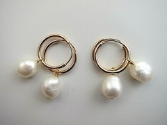 Huge or Small White Cultured Baroque Pearl on Hoop Earrings Silver Gold 7- 14mm