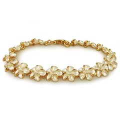 TRENDY CUTE HAWAII PLUMERIA FLOWER CHAIN LINK BRACELET RHODIUM OR GOLD PLATED