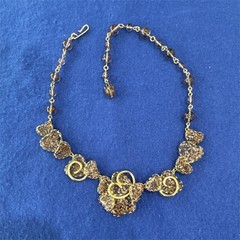 Vintage Mid Century Necklace Signed Jewels by Julio. Gold Plated Murano Glass