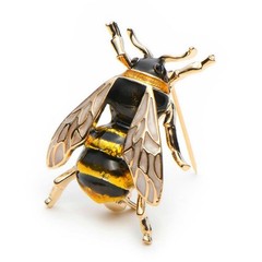 CUTE HONEY BEE PIN 1.3″ Gold Black Yellow Enamel Flying Insect Brooch Rhinestone