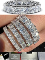Real Princess Cut Moissanite Eternity Band Wedding Ring 925 Silver 2-5mm Square