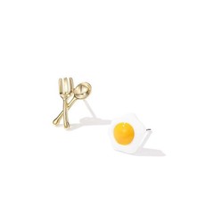 Cute Fried Egg Spoon Fork Stud Earrings Asymmetric Funny Food Earrings for Women