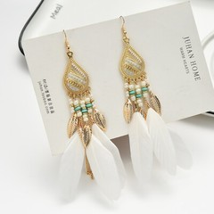 BOHO Feather Beaded Earrings Fringe Tassel Bohemian Ethnic Dangle Drop Handmade