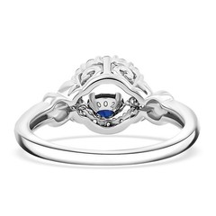 Lab Created Blue and White Sapphire Ring in Sterling Silver 1.00 ctw Size 7.0