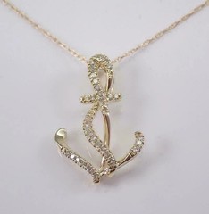 Women 1.25Ct Round Cut Simulated Diamond Anchor Pendant Necklace 14k Gold Plated