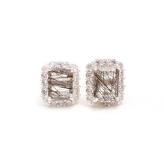 Natural Black Rutile Octagon Stud Earring 925 Sterling Silver Moissanite Jewelry