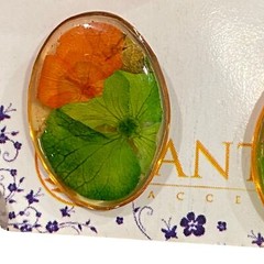 Pressed Flowers Stud Earrings UM Orange and Green University of Miami Canes