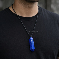 Natural Lapis Lazuli Hexagon Point Pendant Spiritual Healing Amulet Necklace