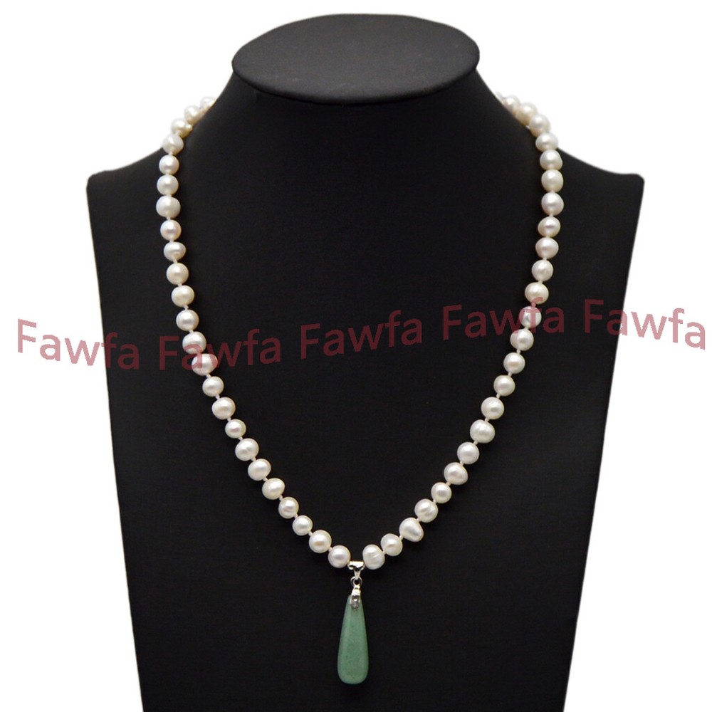 Natural 6-11mm White Freshwater Baroque Pearl Beaded Gems Pendant Necklace 18”