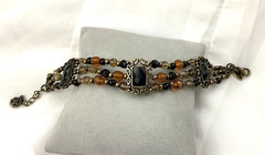 Premier Designs Victorian Black Gold Brown Bead Bracelet Antiqued 3 Strand 684