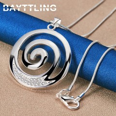 Fashion 925 Sterling Silver 16-30 Inches Hip Hop Spiral Round Zircon Necklace