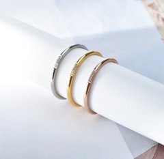 Women Thin 1mm Silver Gold Plated Stainless Steel CZ Inlay Stackable Ring Band