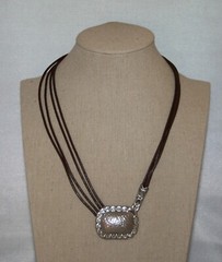 Silpada Silver Oxidized Hammered Clasp Pendant Brown Leather Necklace N1715