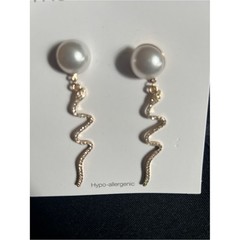 Time and Tru Gold-Tone Pearl Drop Earrings with Sparkling Snake Dangles
