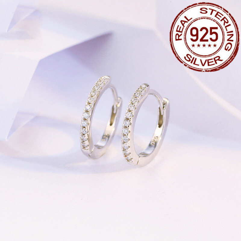 14mm 925 Sterling Silver Small Huggie Hoop Earrings Women Cubic Zirconia Jewelry