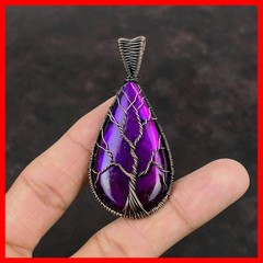 Pink Fire Labradorite Stone Copper Tree Of Life And Wire Wrapped Sister Pendant