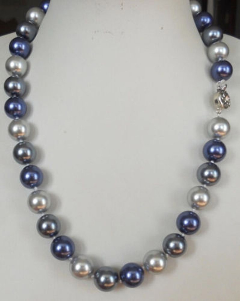 23 inches beautiful 12MM Blue Gray Multi-color South Sea shell pearl necklace