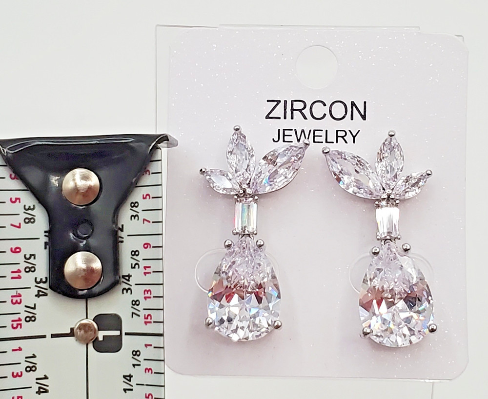 Zircon Jewelry Earrings 1in Silver Tone Brilliant Teardrop Marquise CZ Formal