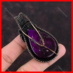 Copper Pear Pink Fire Labradorite Stone Trendy Boho Wire Wrapped Unique Pendant