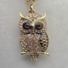 Vintage-Style Pave Crystal & Enamel Owl Statement Necklace