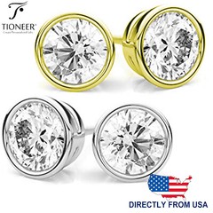 Sterling Silver 925 Silver / Gold Bezel Round CZ Stud Earrings Push Back 3mm-7mm
