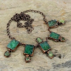 Green Druzy Electroformed Adjustable Necklace Handcrafted Copper Gift 18.0″