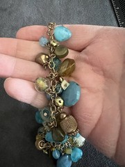 Multicolor Beaded Charm Necklace Turquoise Green Bronze 16”