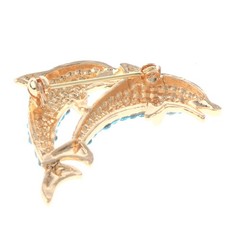 Gold Tone Alloy Metal Crystal Dolphin Brooch P1661-AQU