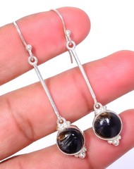 Copper Black Turquoise Silver Handmade Israeli Earring 2.34″ E096-53