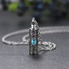 Crystal Birthstone Embossed Cylinder Urn Necklace For Ashes Cremation Keepsake