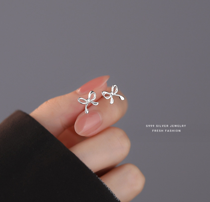 S999 Sterling Silver Butterfly Bow Stud Piercing EARRINGS for Sensitive Ear I46