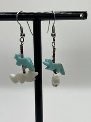 Native American Drop Hook Earrings Turquoise & White Multicolor Animals