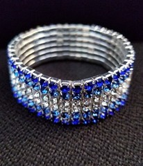 Blue Silver Rhinestone Stretch Bracelet Crystal Pageant Prom Drag Jewelry