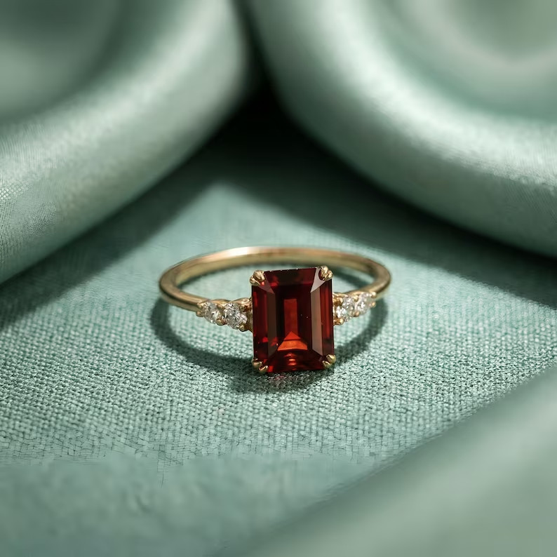 Lab Created Red Garnet Ring, Base Metal: Brass Finish: Gold Plated