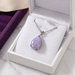 Amethyst Purple Fire Opal Pear Necklace Crystal Pendant For Her Anniversary Gift