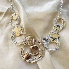 Silver Round Chunky Necklace Set Earrings Silver Black Gray Womens Jewelry