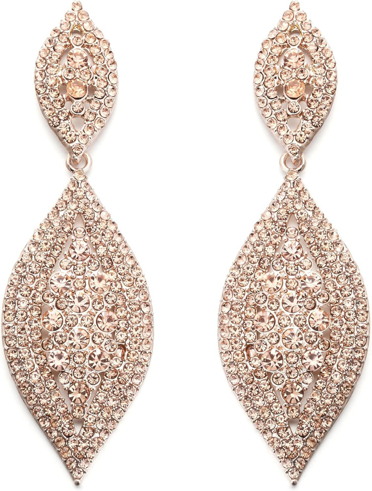 Women’S Rhinestone Crystal Wedding Bridal 2 Leaf Drop Dangle Chandelier Earrings