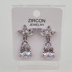 Zircon Jewelry Earrings 1in Silver Tone Brilliant Teardrop Marquise CZ Formal