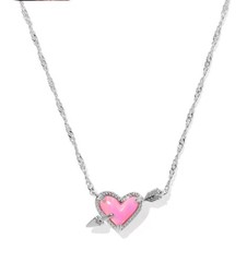 KENDRA SCOTT Silver Pink Opalescent Ari Heart Arrow Necklace NWT