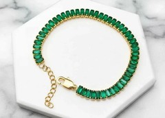 10 Ct Emerald Cut Simulated Emerald Women Tennis Bracelet 14K Yellow Gold Plated