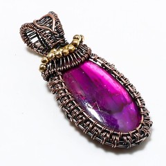 Wire Warp Copper Pink Fire Labradorite Gemstone Pendant Jewelry Size 3 Inches