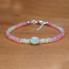 Smooth Pink Opal Gemstone Shaded Beads Bracelet, Multifire Fire Opal Bracelet
